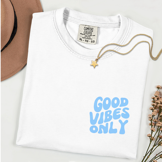 Good Vibes Only T-Shirt — Retro Blue Graphic Tee