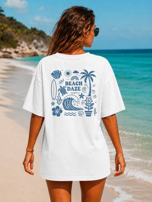 Beach Daze T-Shirt – relaxed garment-dyed tee with tropical surf graphic