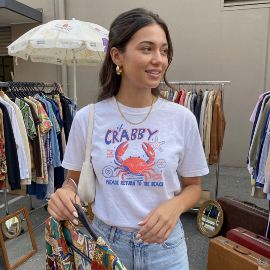 If Crabby Please Return to the Beach T-Shirt in White – Beach Gift design