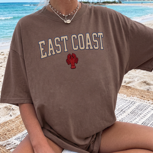 East Coast T-Shirt – garment-dyed tee with arch lettering and small vintage lobster graphic