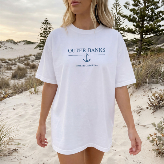 Outer Banks T-Shirt in White – Garment Dyed design