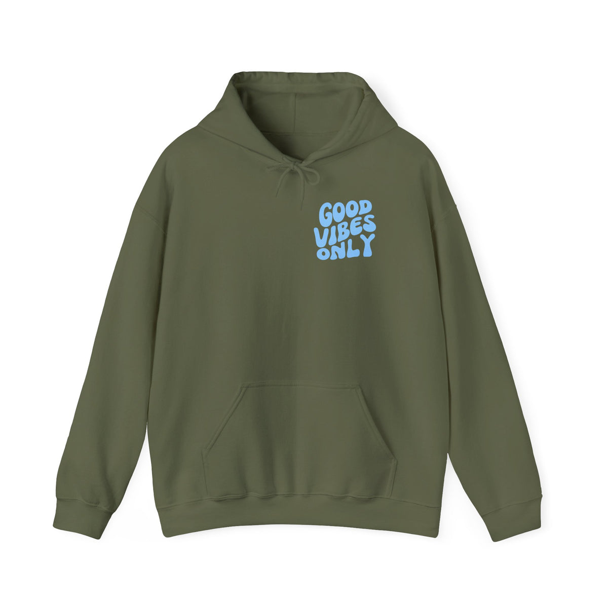Good Vibes Only Hoodie – unisex pullover hoodie with retro Good Vibes Only script graphic