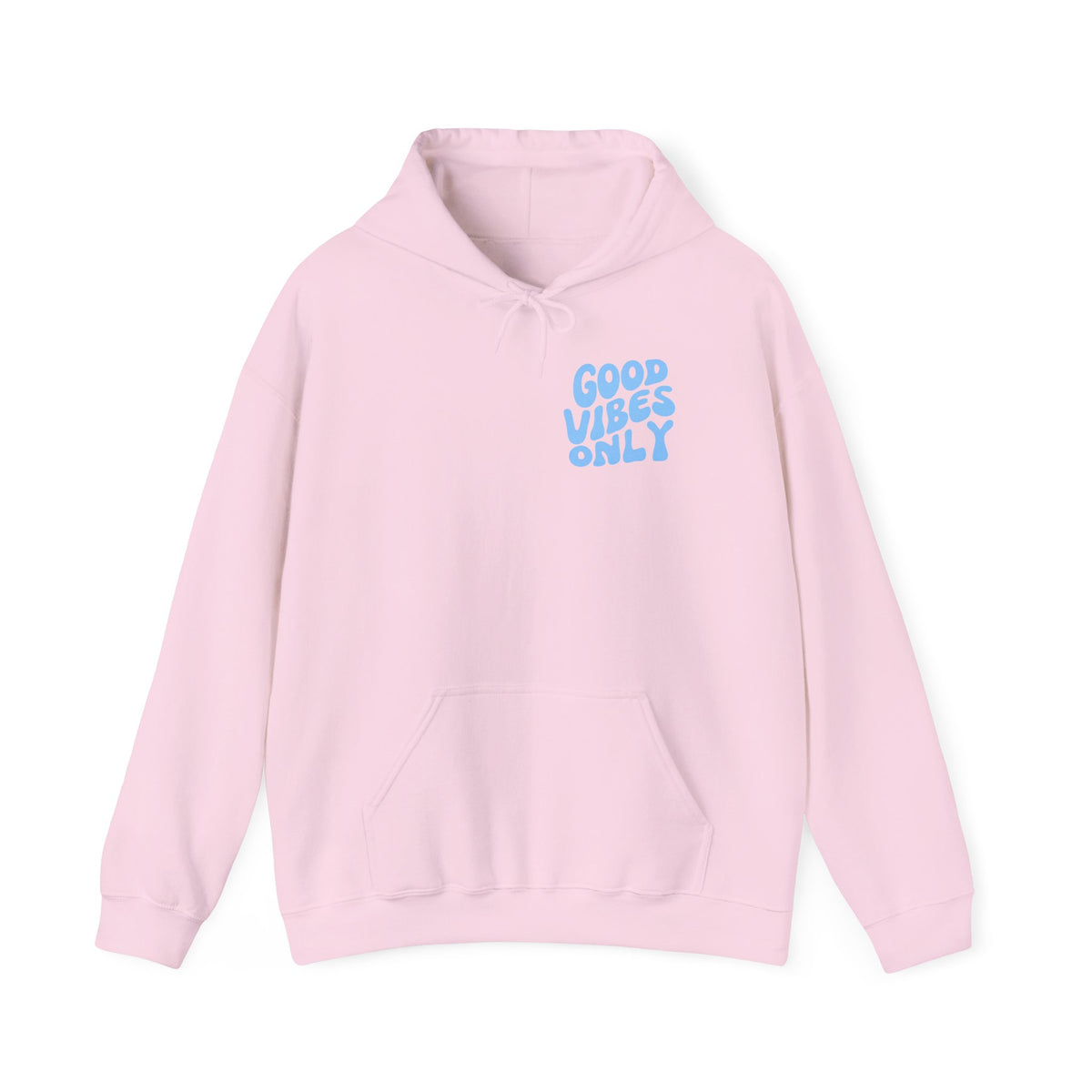 Good Vibes Only Hoodie – unisex pullover hoodie with retro Good Vibes Only script graphic