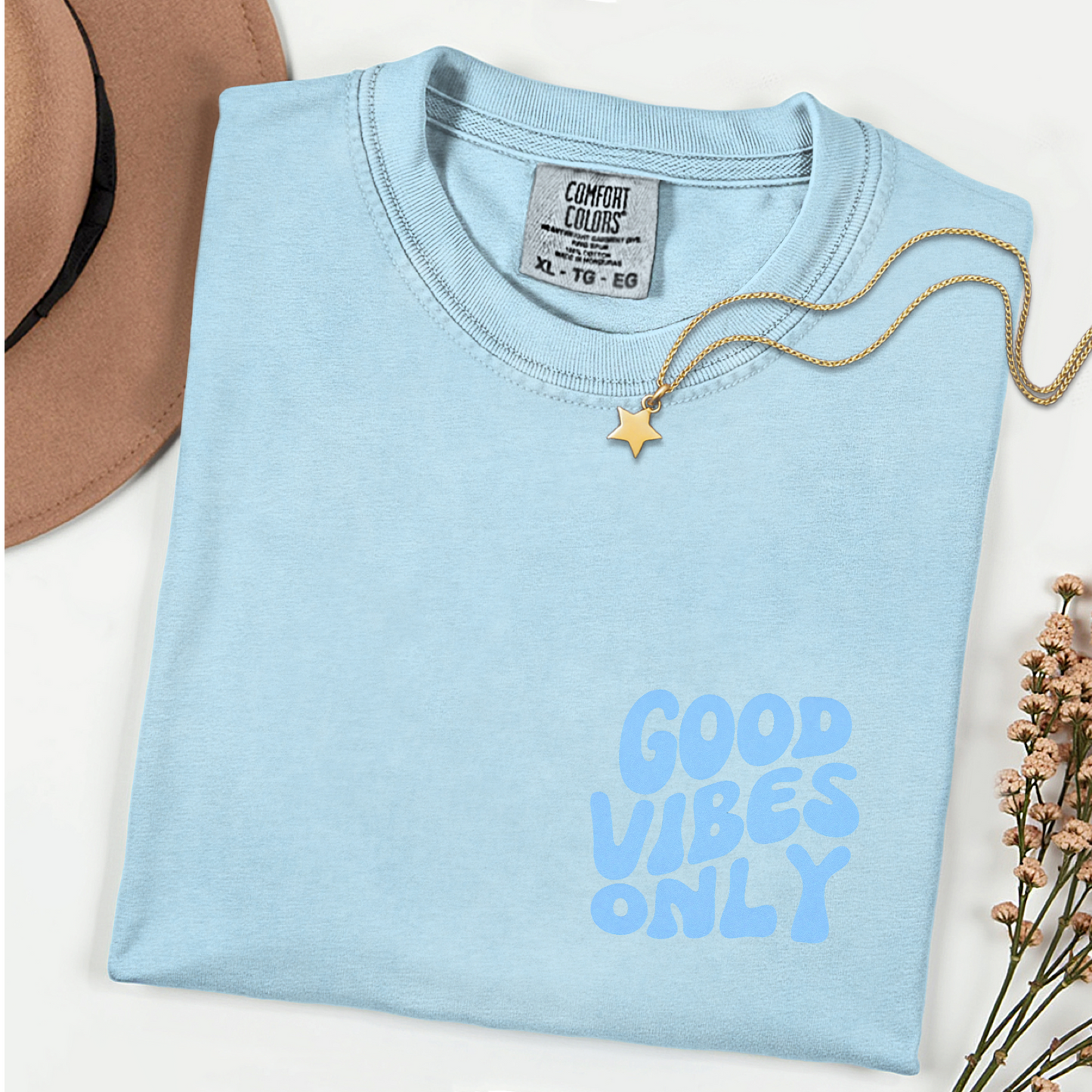 Good Vibes Only T-Shirt — Retro Blue Graphic Tee