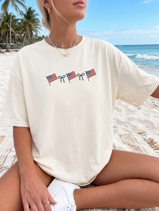 American Flag Ribbon T-Shirt — Small Patriotic Flags Graphic Tee