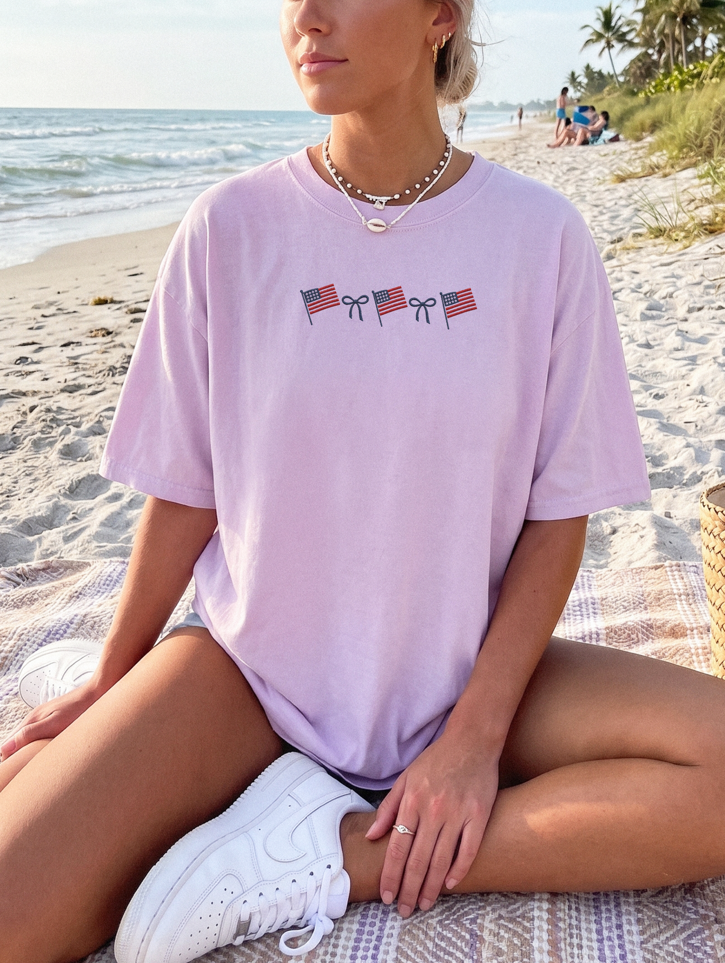 American Flag Ribbon T-Shirt — Small Patriotic Flags Graphic Tee