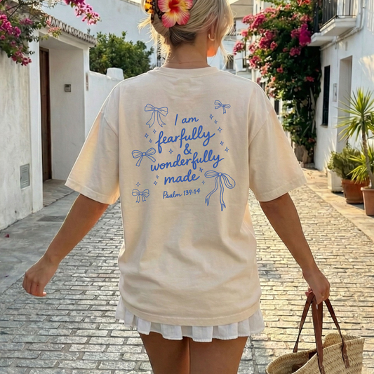 Scripture Bow T-Shirt — "I am fearfully & wonderfully made" (Psalm 139:14)
