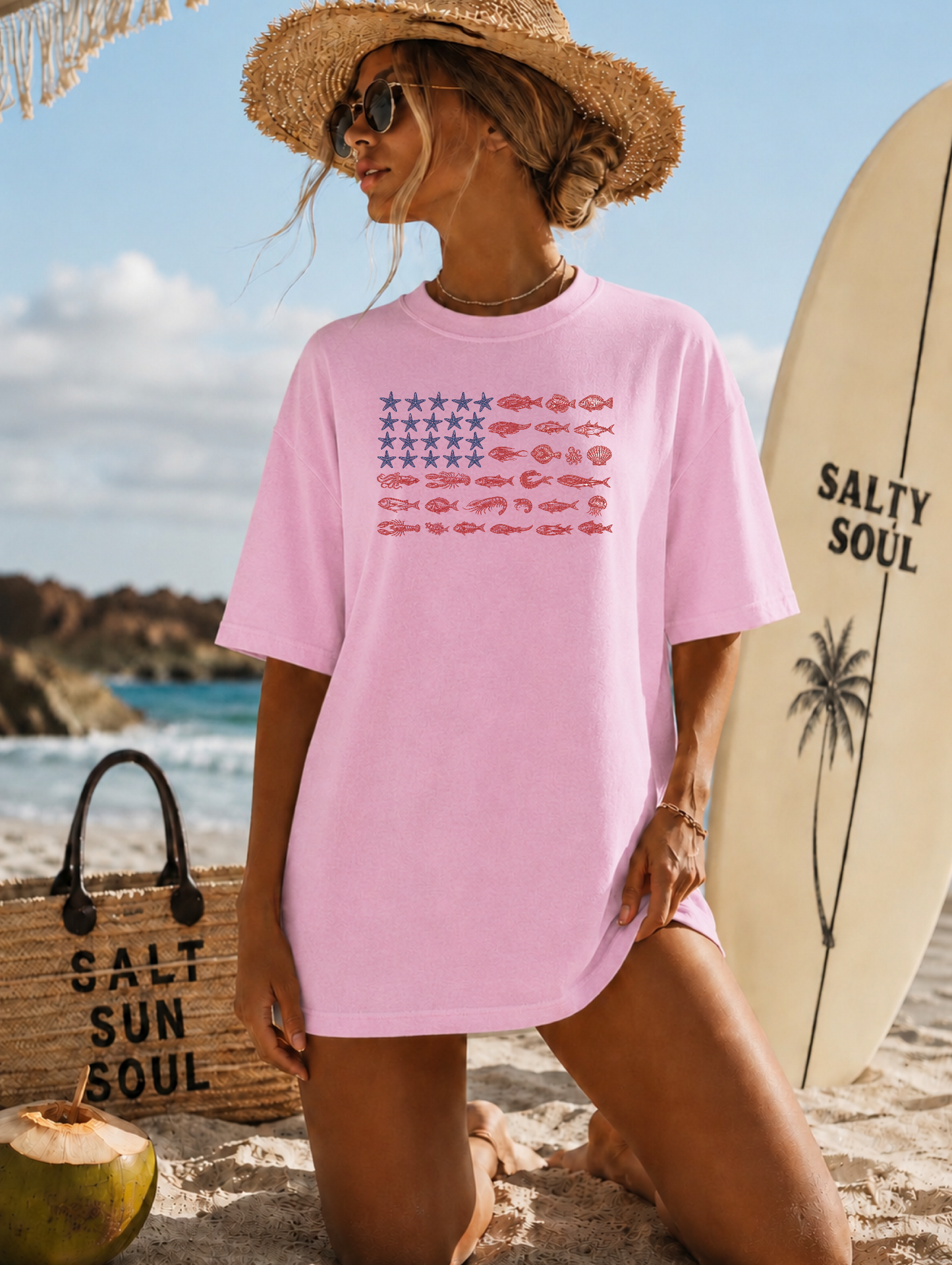 Flag T-Shirt — American Fish Pattern Tee
