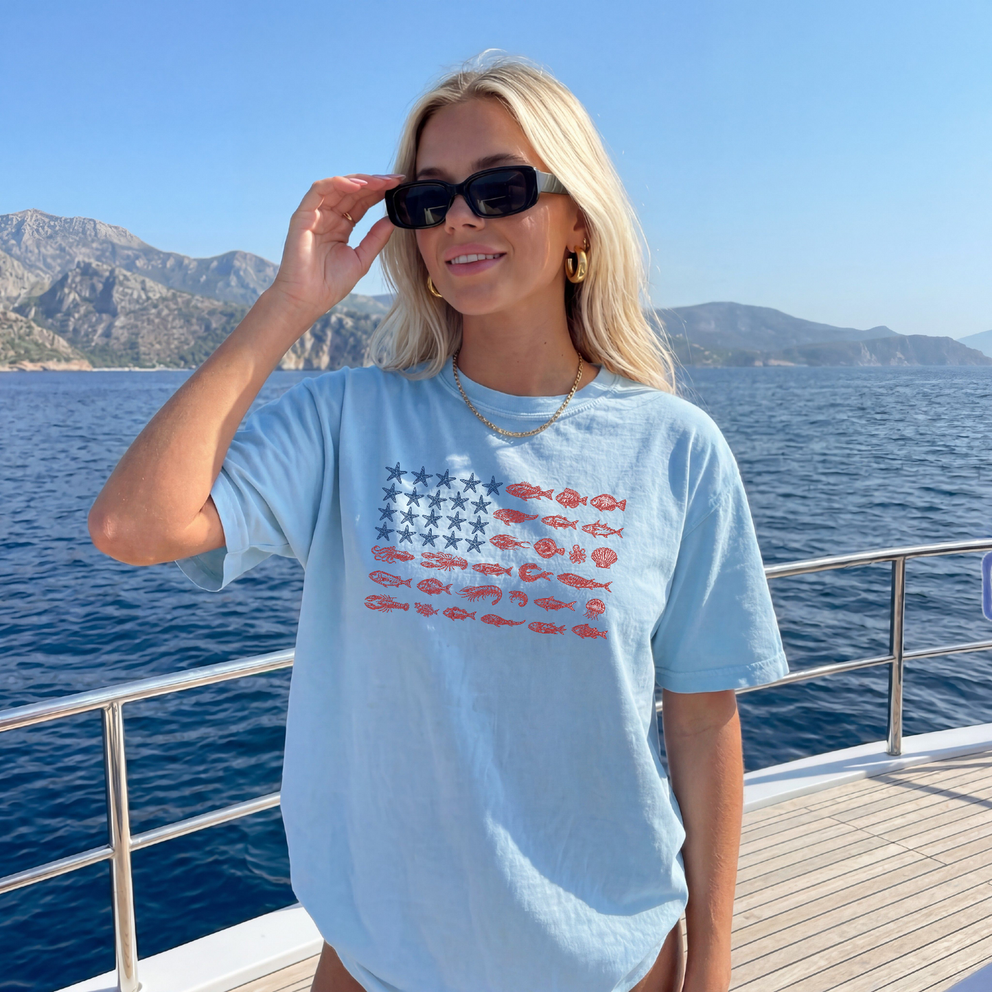 Flag T-Shirt — American Fish Pattern Tee