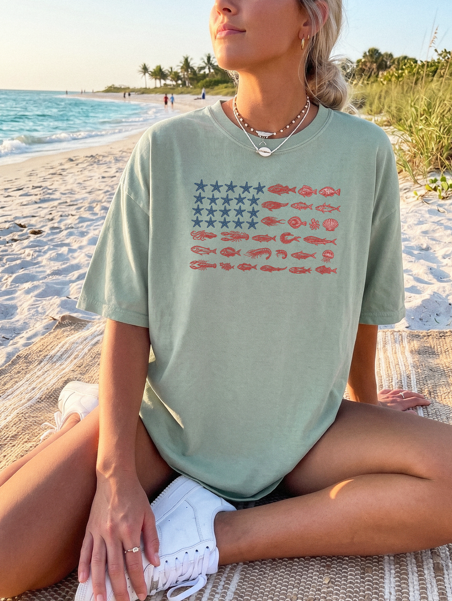 Flag T-Shirt — American Fish Pattern Tee