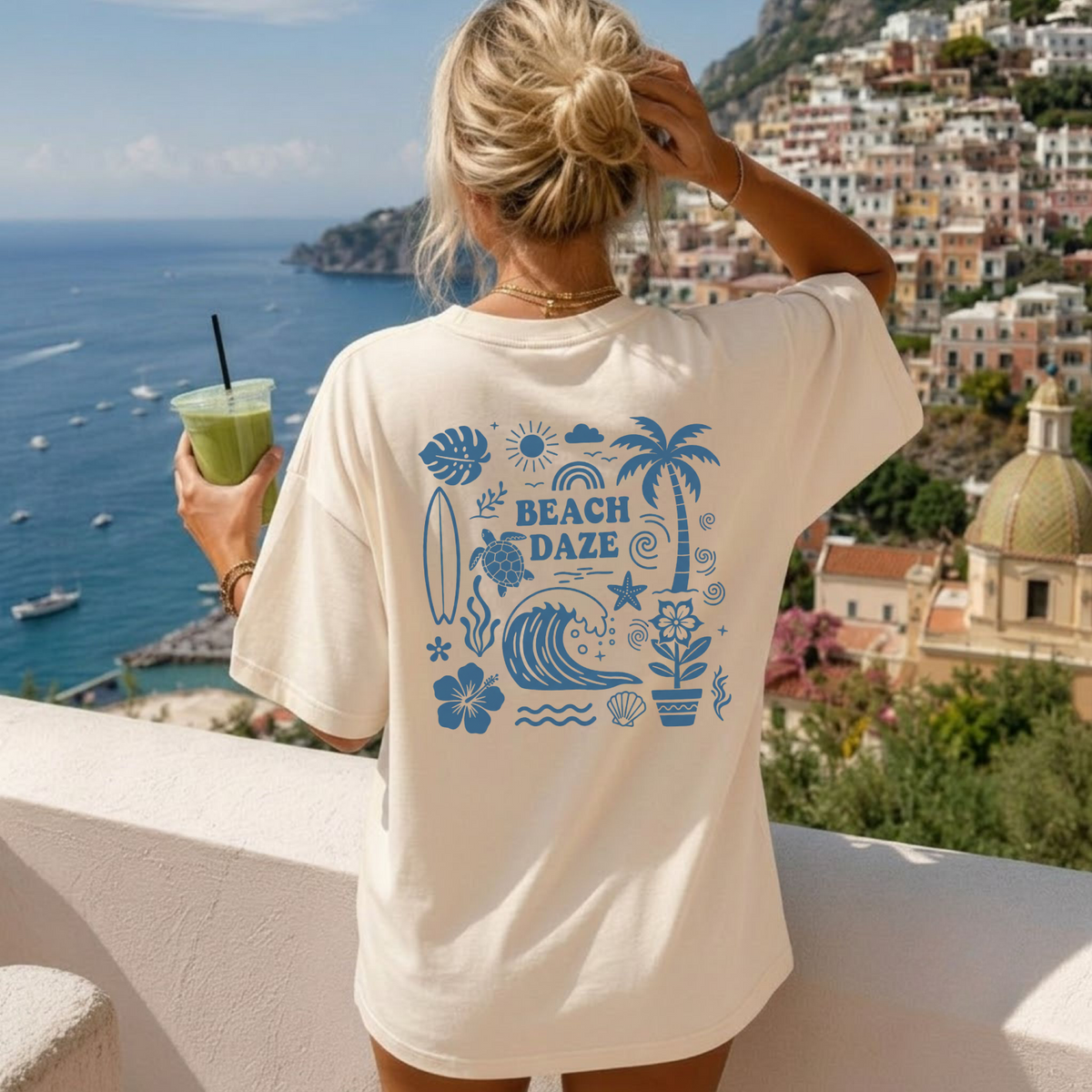 Beach Daze T-Shirt – relaxed garment-dyed tee with tropical surf graphic