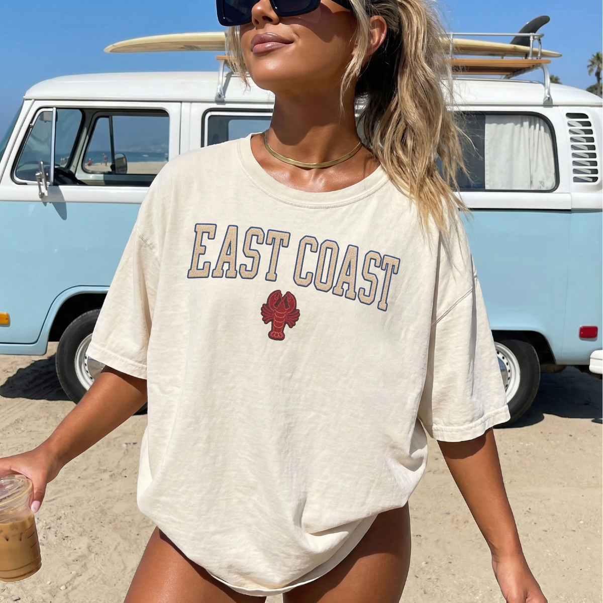East Coast T-Shirt – garment-dyed tee with arch lettering and small vintage lobster graphic