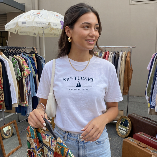 Nantucket Massachusetts T-Shirt in White – Garment Dyed design