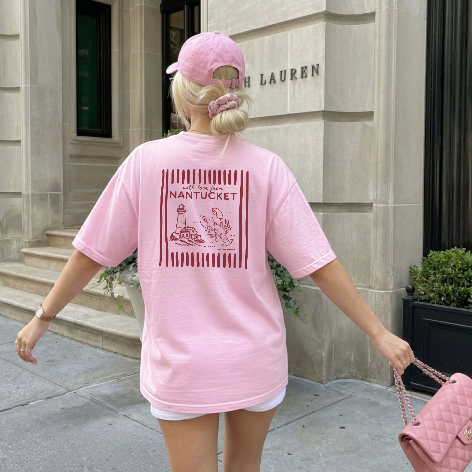 with love from nantucket blossom t-shirt lighthouse lobster