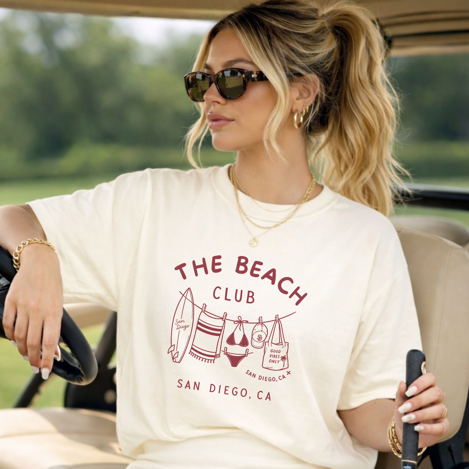 The San Diego Beach Club T-Shirt in Ivory – Casual Summer design