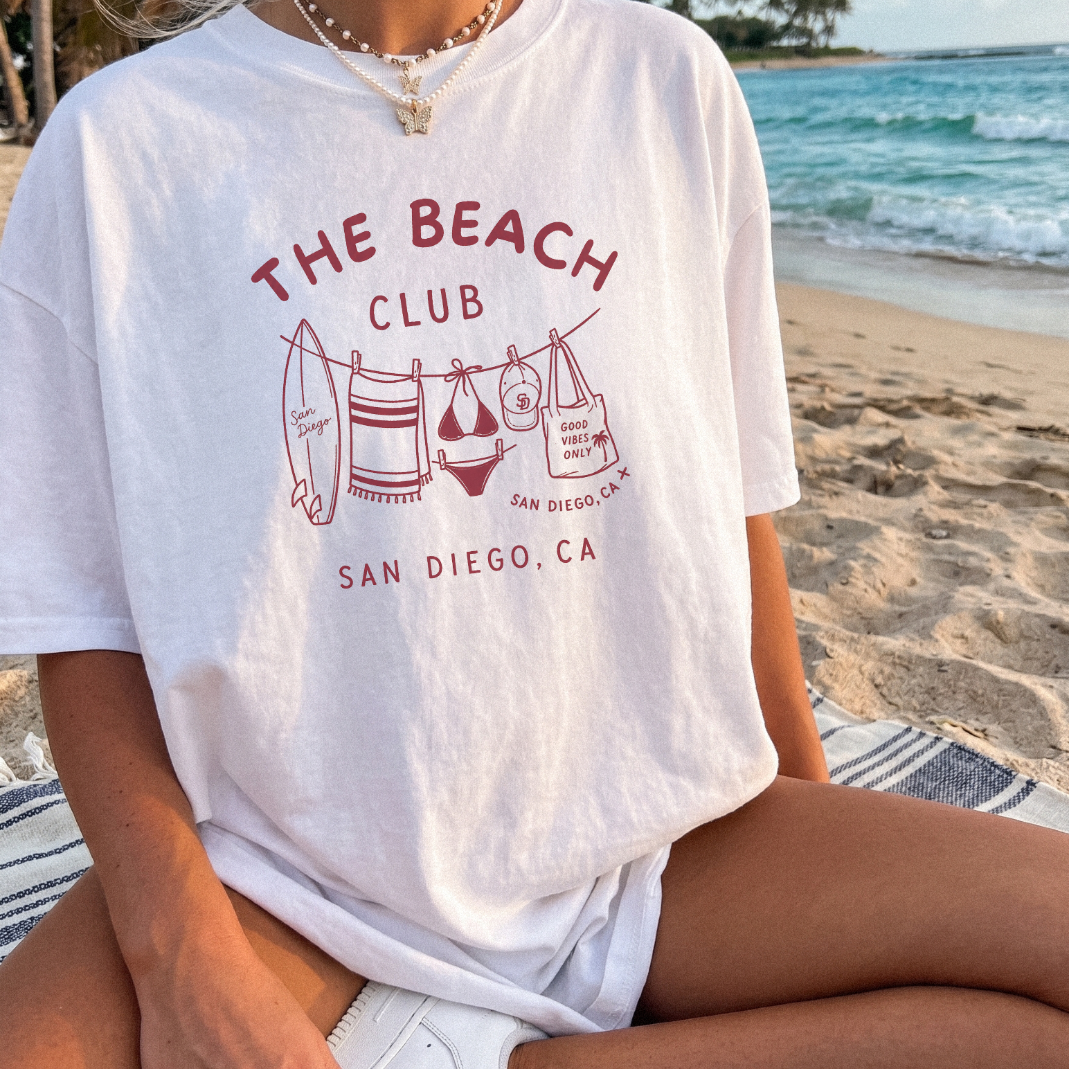 The San Diego Beach Club T-Shirt in White – Casual Summer design