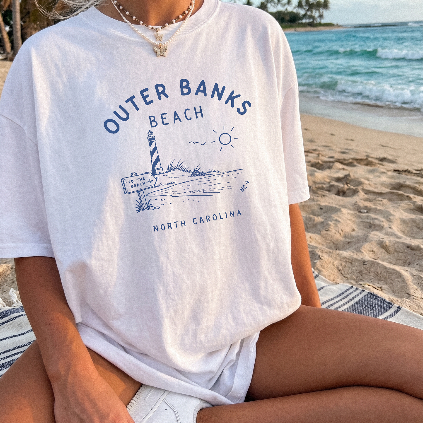 Outer Banks Beach T-Shirt in White – Casual Beachwear design