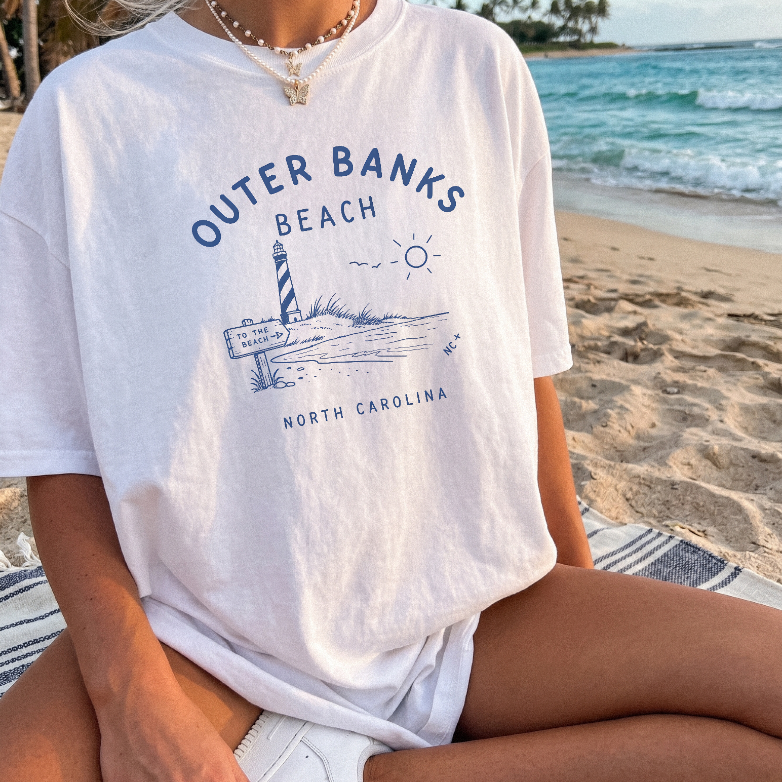 Outer Banks Beach T-Shirt in White – Casual Beachwear design