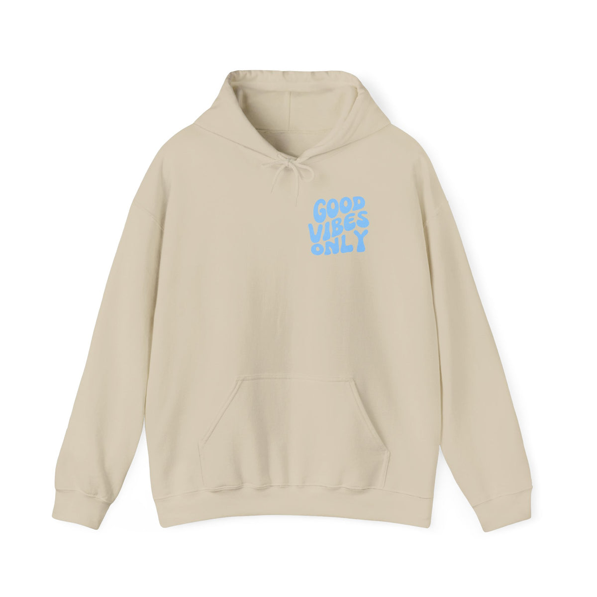 Good Vibes Only Hoodie – unisex pullover hoodie with retro Good Vibes Only script graphic